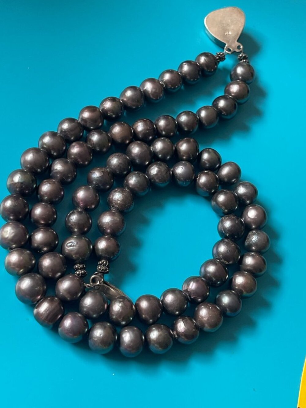 Multi-Wear Oil Slick Peacock Pearl Double-Strand Necklace Sterling Silver Ornate